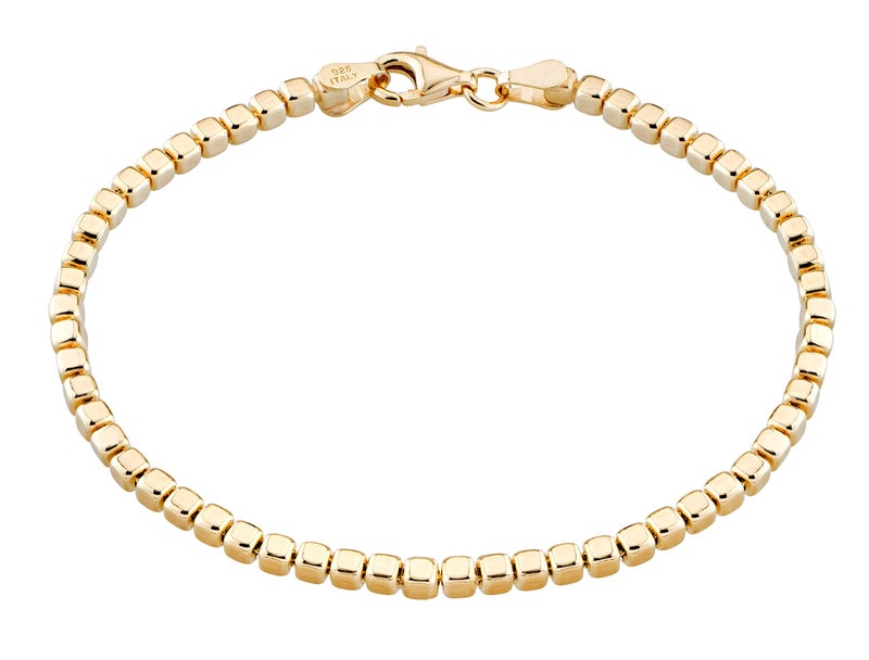Miabella Italian 925 Sterling Silver, 18Kt Gold Plated Organic Cube Bead Chain Bracelet for Women Men, Made in Italy (YG Length 8 Inches) - Image 1